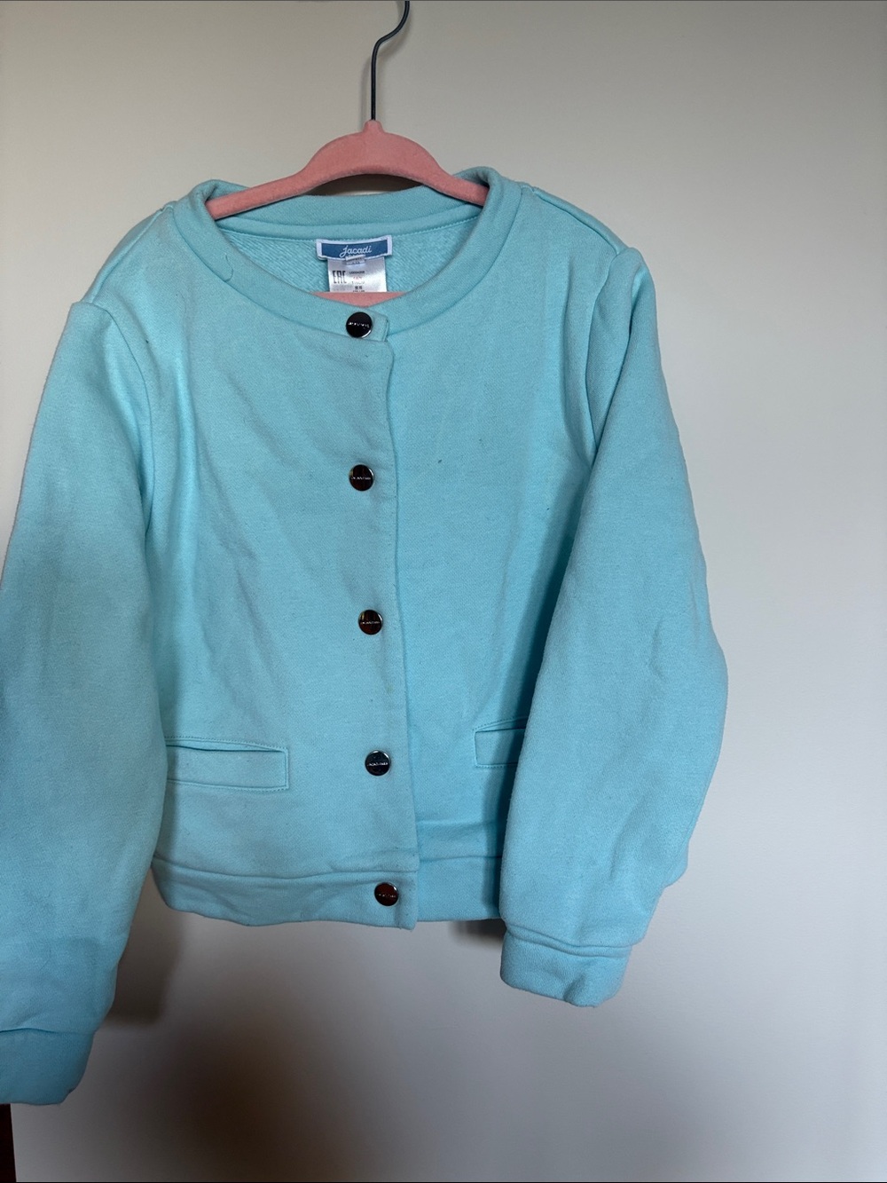 Jacadi Paris Girls Aqua Blue Snap Front Jacket 6Y / 116cm
